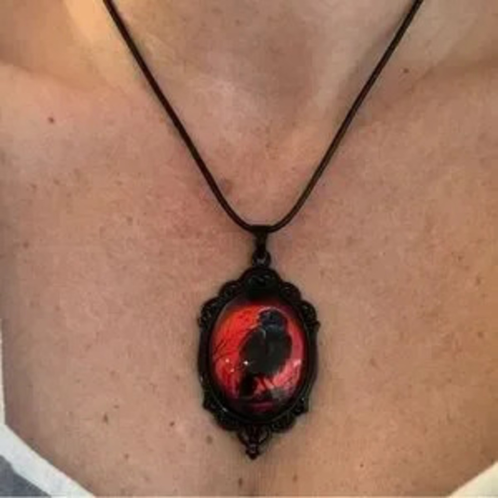Halloween Gothic Raven Leather Cord Necklace